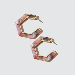 Hexagon Colorful Acrylic Geometric Hoop Earrings - Multicolor